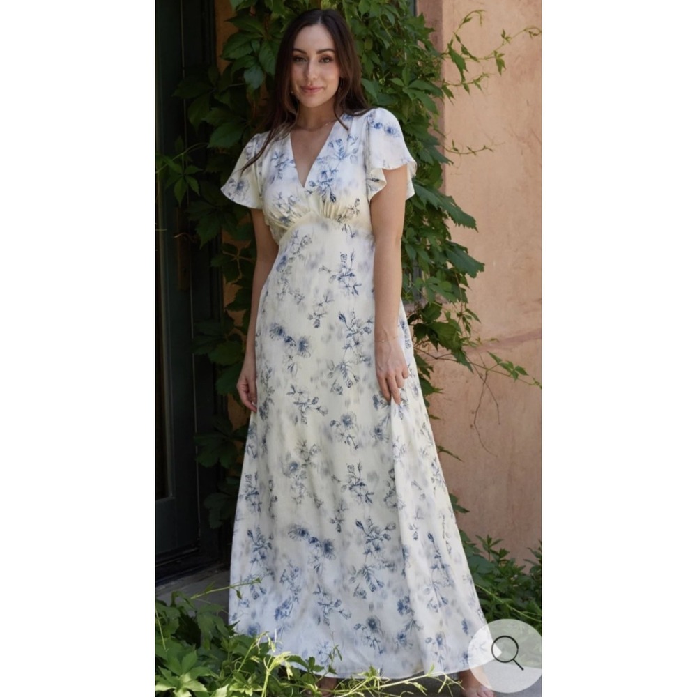 baltic born carmen maxi dress off white blue floral size women's medium‎